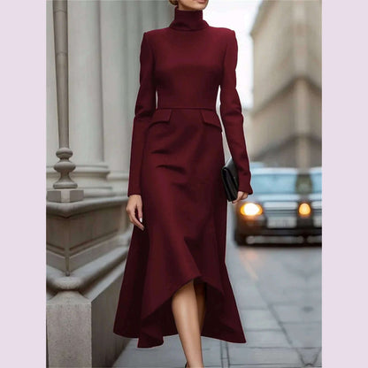 Women Fashion Formal Commute Dress High Neck 2025 New Long Sleeve Vestidos Spring Fall Elegant Church Dresses Evening Party Robe