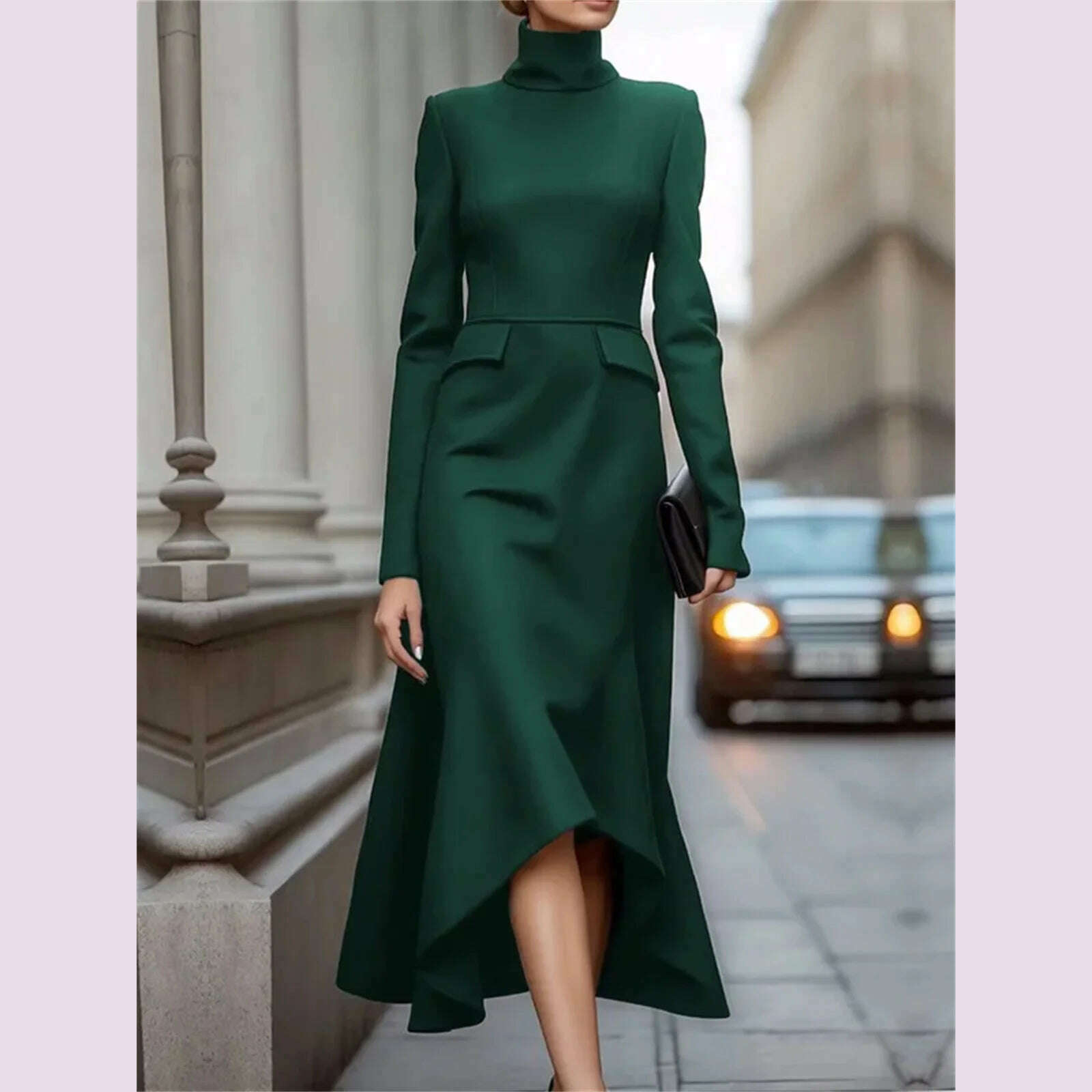 Women Fashion Formal Commute Dress High Neck 2025 New Long Sleeve Vestidos Spring Fall Elegant Church Dresses Evening Party Robe