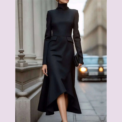 Women Fashion Formal Commute Dress High Neck 2025 New Long Sleeve Vestidos Spring Fall Elegant Church Dresses Evening Party Robe