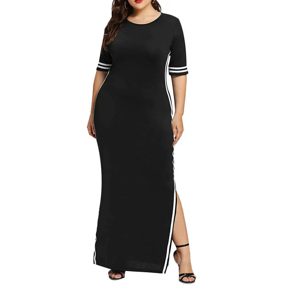 Women Fashion Long Sport Dress Casual Slim Stripe Split Dress Party Night Dresses Long Dress Female Evening Dress Gothic