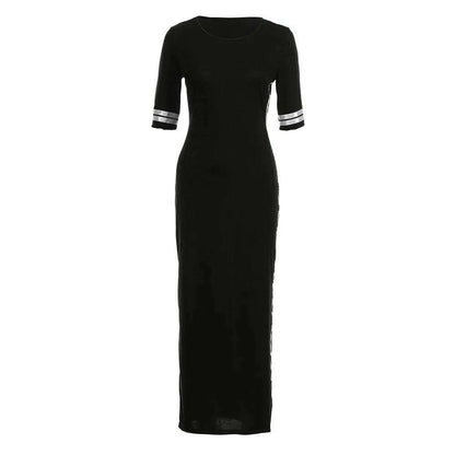 Women Fashion Long Sport Dress Casual Slim Stripe Split Dress Party Night Dresses Long Dress Female Evening Dress Gothic