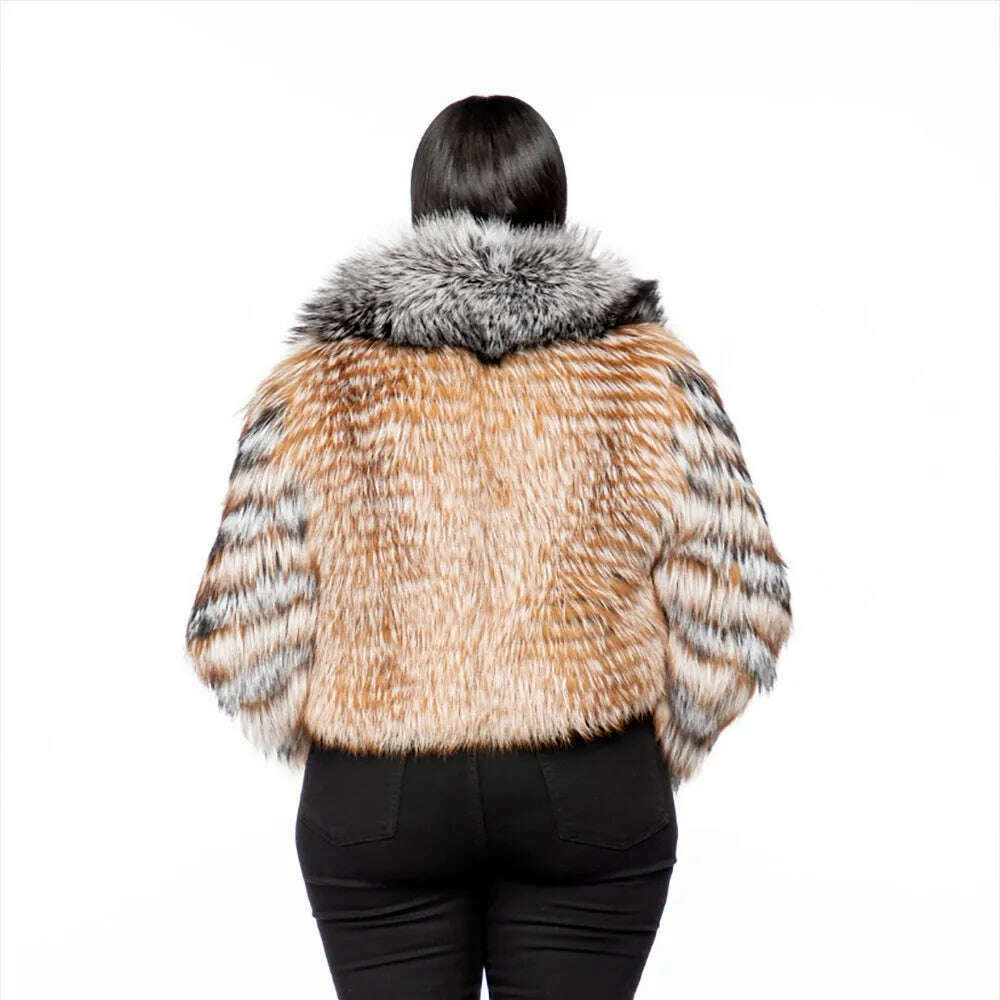 Women Luxury Real Natural Red Fox Fur Coat Fashion Silver Fox Lapel Genuine Fur Overcoat Winter Warm Real Fur Thick Outwear