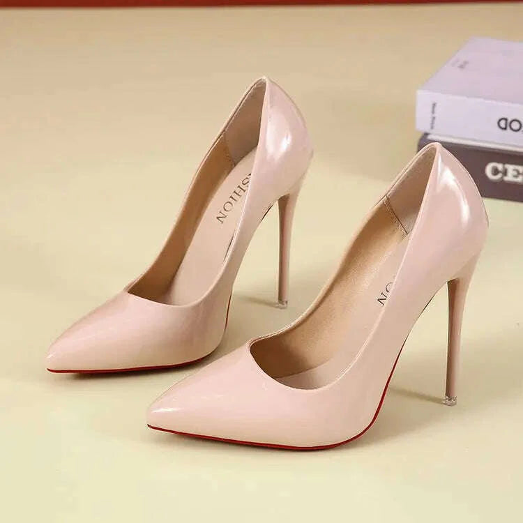 Women Shoes Red Sole High Heels Sexy Pointed Toe Red Sole 12cm Pumps Wedding Dress Shoes Nude Black Color Red Bottom High Heels