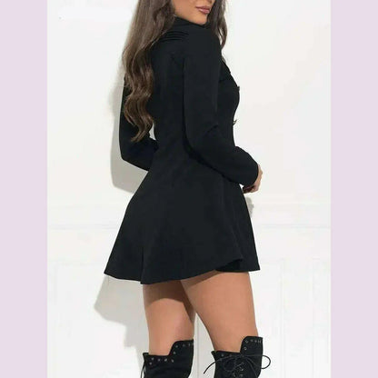 Women Short Trench Sexy Slim Zipper Double Breasted Spring Thin Jackets Black Solid Lapel Elegant Midi Dress