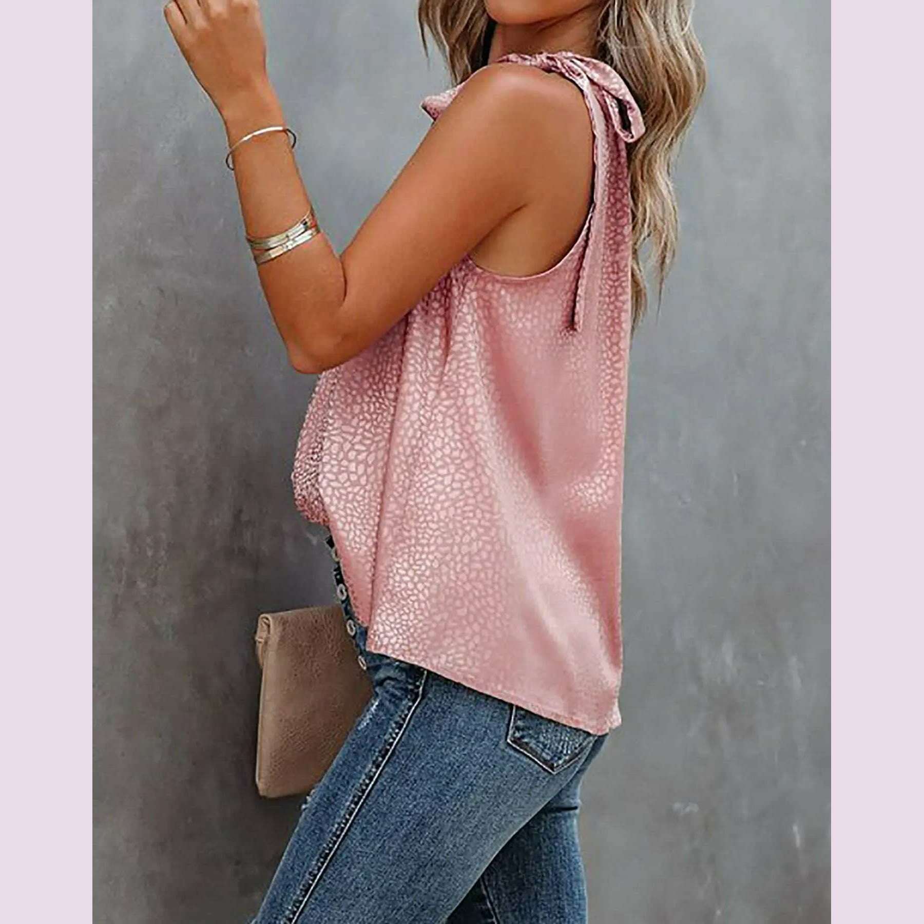 Women Summer Style Blouses Shirts Lady Casual Sleeveless Halter Collar Solid Color Blouse Tops DF5071
