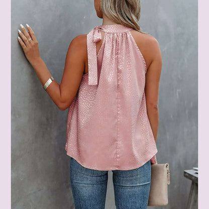 Women Summer Style Blouses Shirts Lady Casual Sleeveless Halter Collar Solid Color Blouse Tops DF5071