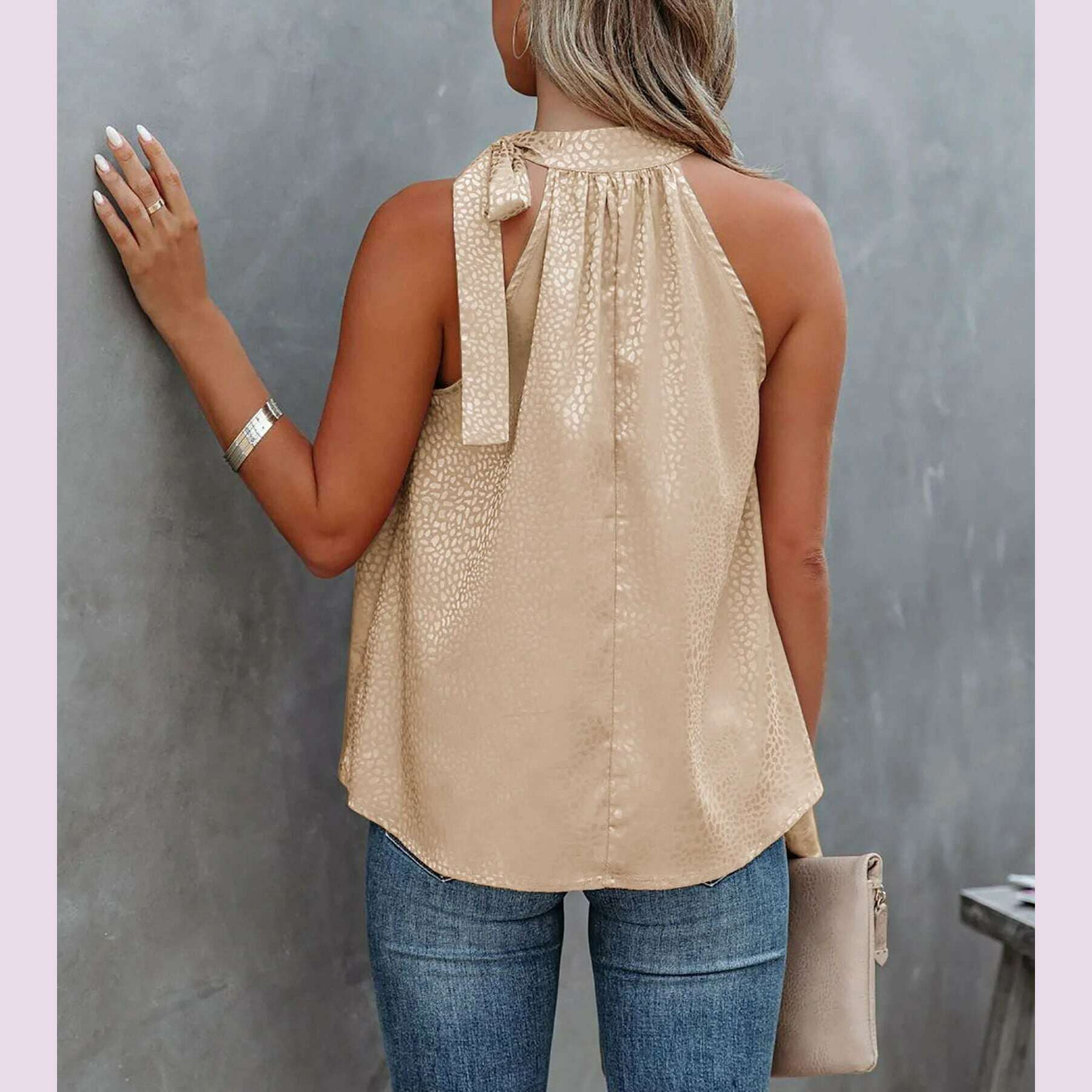 Women Summer Style Blouses Shirts Lady Casual Sleeveless Halter Collar Solid Color Blouse Tops DF5071