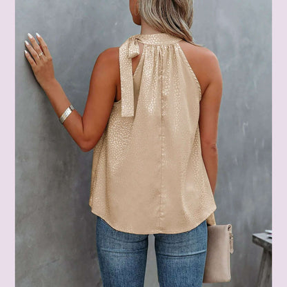 Women Summer Style Blouses Shirts Lady Casual Sleeveless Halter Collar Solid Color Blouse Tops DF5071