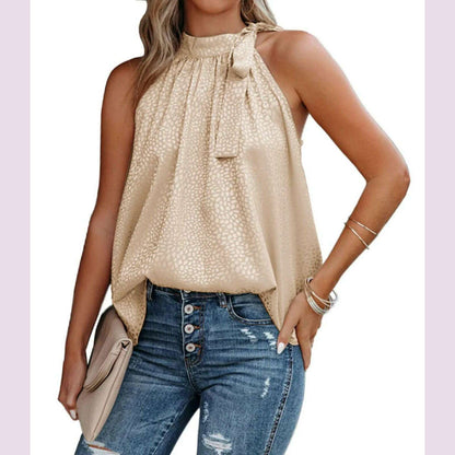 Women Summer Style Blouses Shirts Lady Casual Sleeveless Halter Collar Solid Color Blouse Tops DF5071