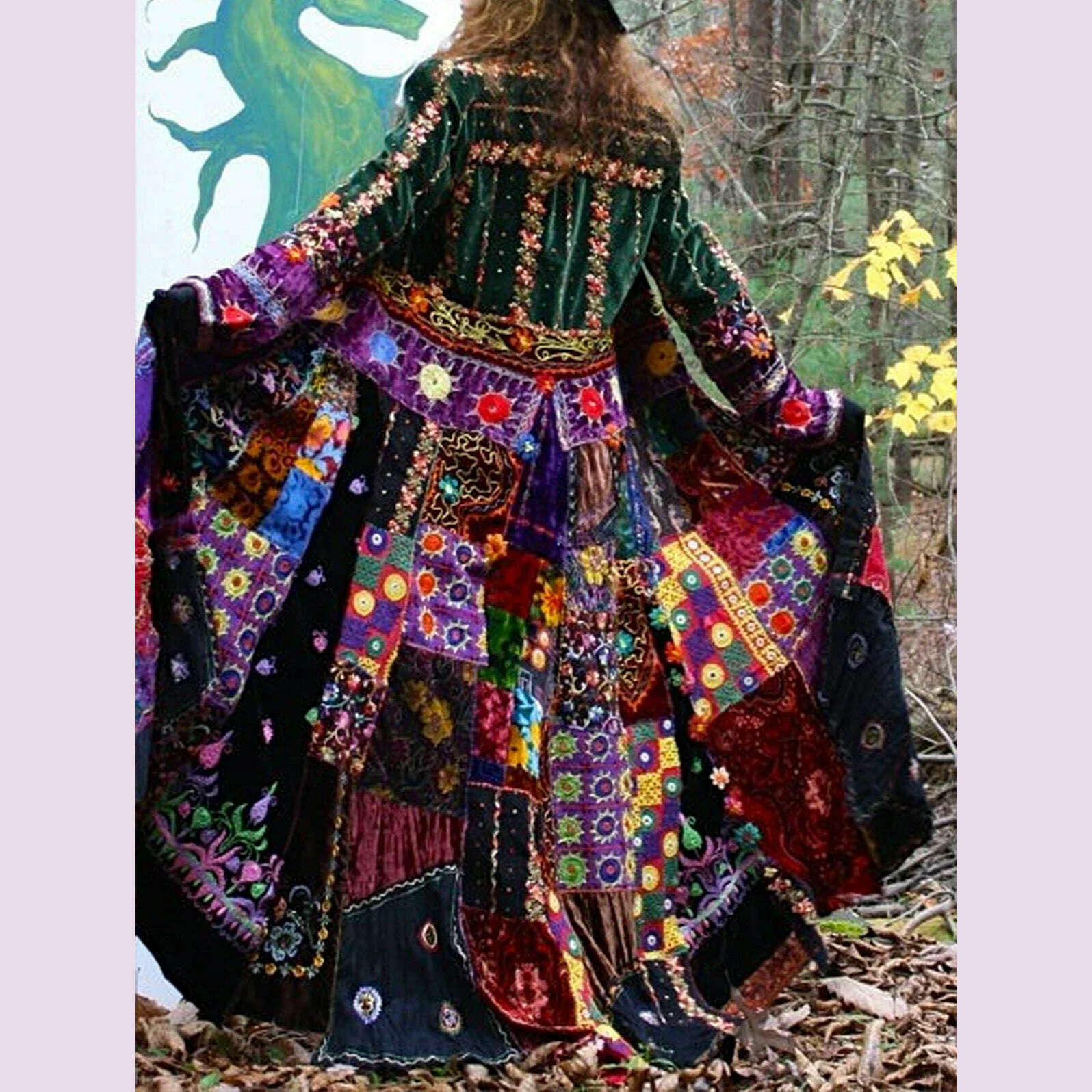 Women Velvet Dress Floral Printed Pleated Dress Turn Down Collar American Retro  Casual Long Sleeve Patchwork Outerwear Dress