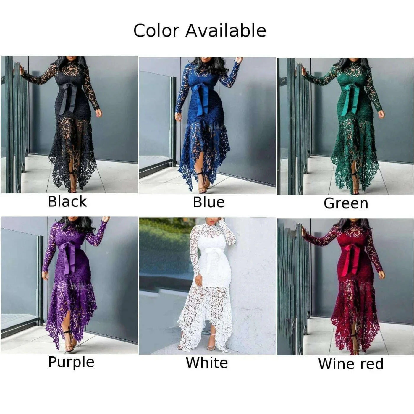 Women Vintage Party Dress Sexy Black Lace Long Dress Prom Evening Party Dress Bodycon Plus Size Lace Solid Color Elegant Dress