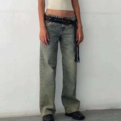 Women Y2K Wide Leg Denim Pants Baggy Low Waist Boyfriend Jeans Casual Vintage Loose Fit Jeans Trousers Cyber Grunge Streetwear