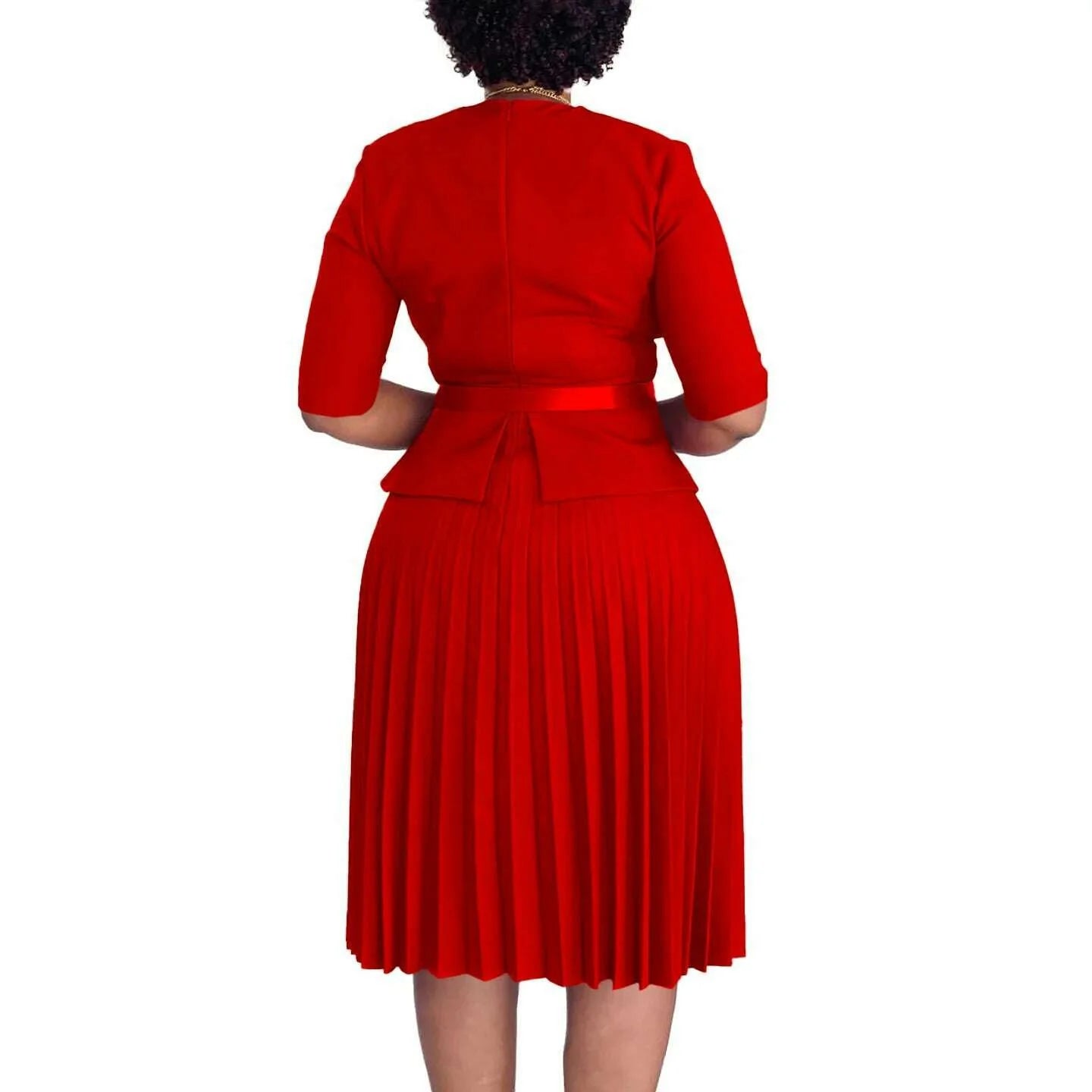 Women's 2024 new fashion plus size temperament commuter V-neck pleated dress