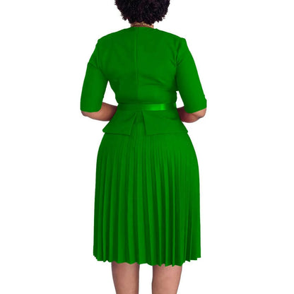 Women's 2024 new fashion plus size temperament commuter V-neck pleated dress