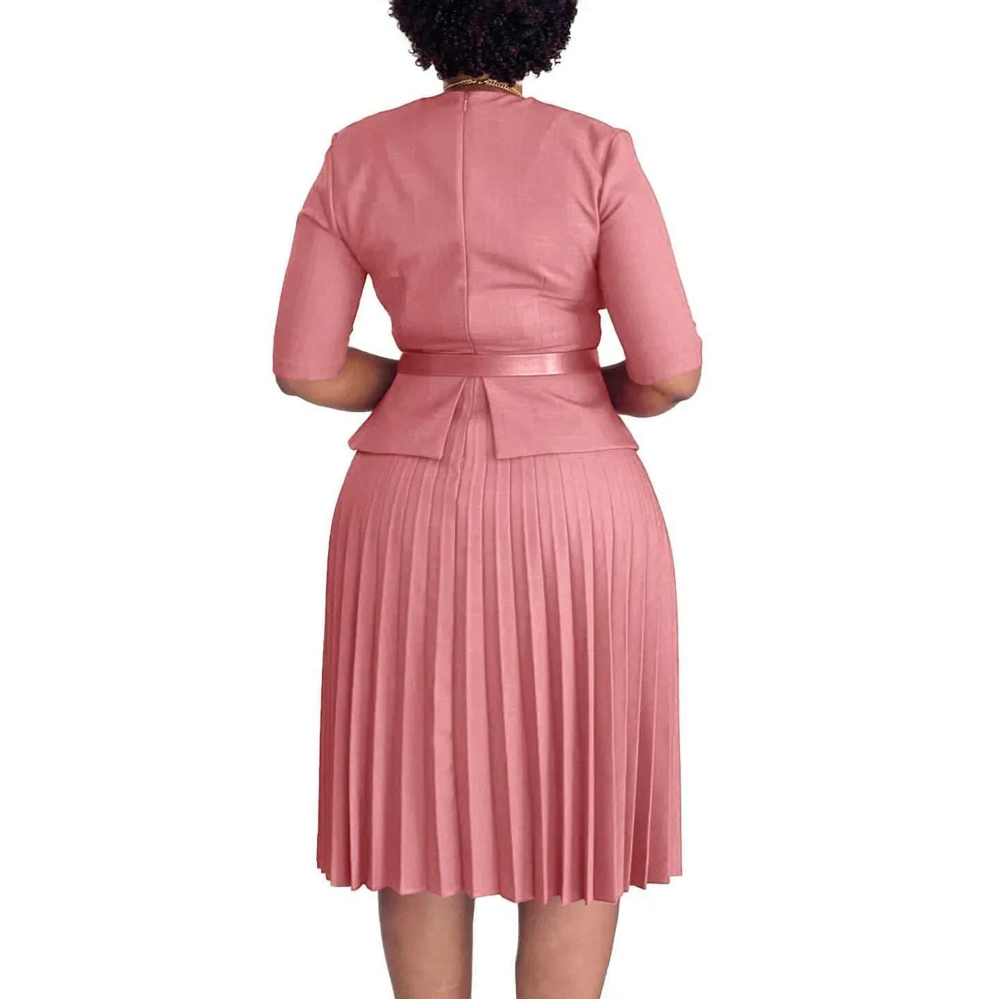 Women's 2024 new fashion plus size temperament commuter V-neck pleated dress
