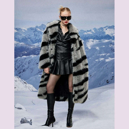 Women's fur coat new fashion zebra print imitation fox fur coat long winter leisure and warm