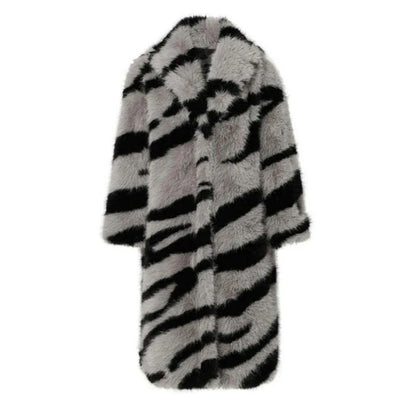 Women's fur coat new fashion zebra print imitation fox fur coat long winter leisure and warm