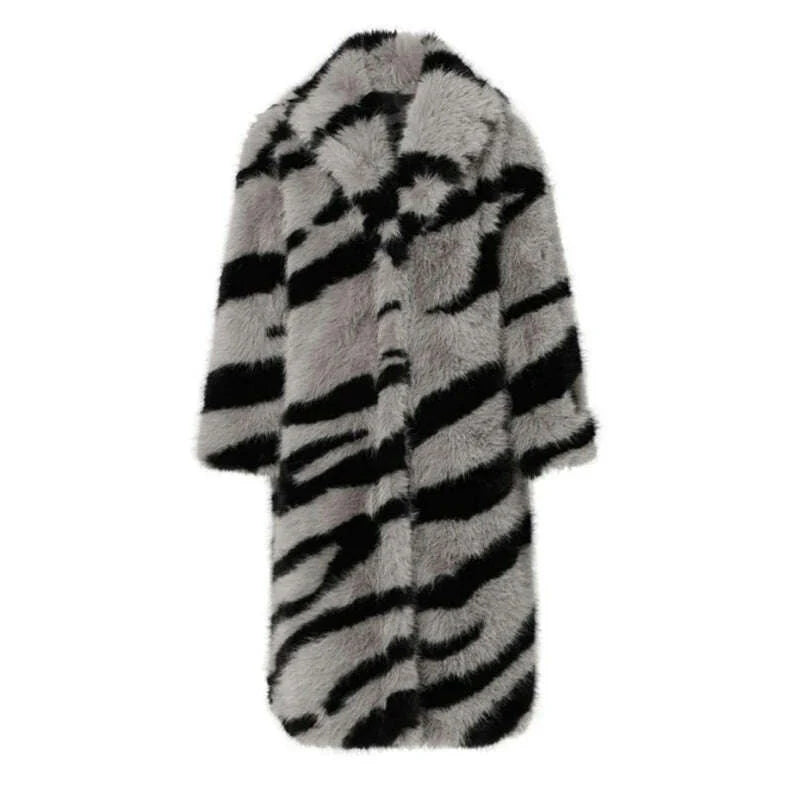 Women's fur coat new fashion zebra print imitation fox fur coat long winter leisure and warm