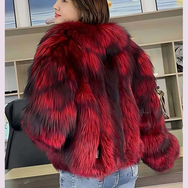 Women's Fur Real Fox Fur Coat Long Sleeve Luxury Natural Fox Cloth Turn Down Collar