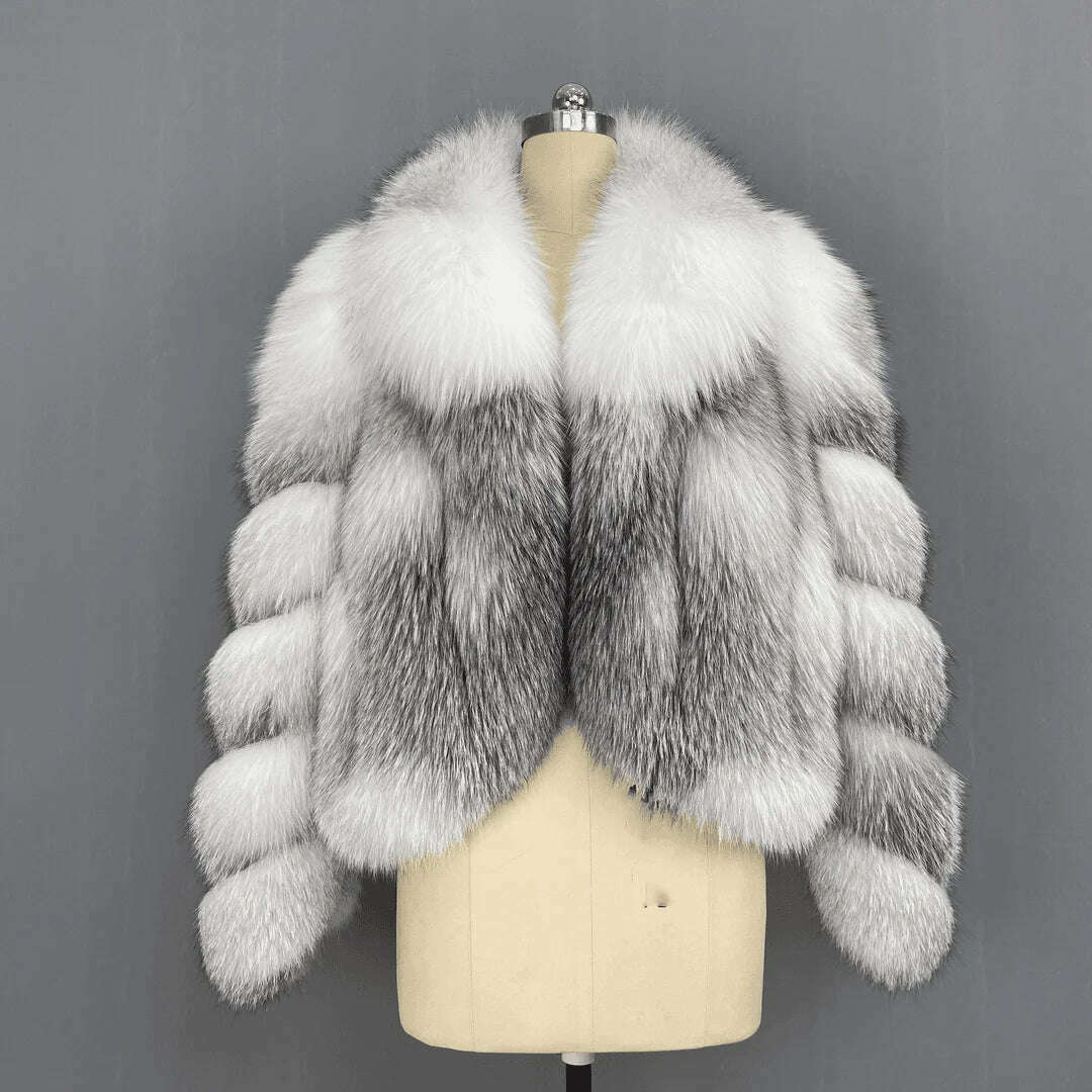 Women's Fur Real Fox Fur Coat Long Sleeve Luxury Natural Fox Cloth Turn Down Collar