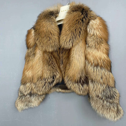 Women's Fur Real Fox Fur Coat Long Sleeve Luxury Natural Fox Cloth Turn Down Collar