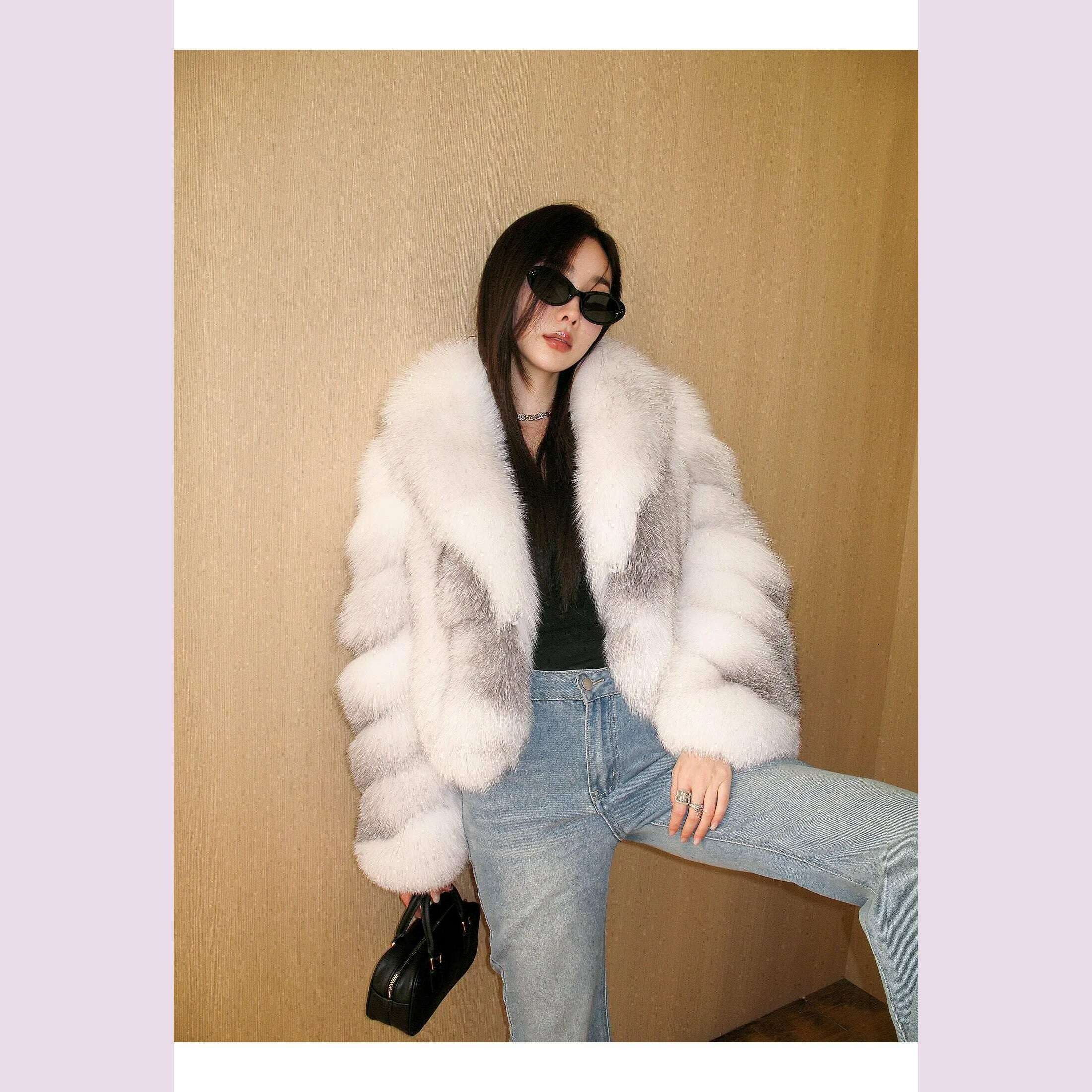 Women's Fur Real Fox Fur Coat Long Sleeve Luxury Natural Fox Cloth Turn Down Collar
