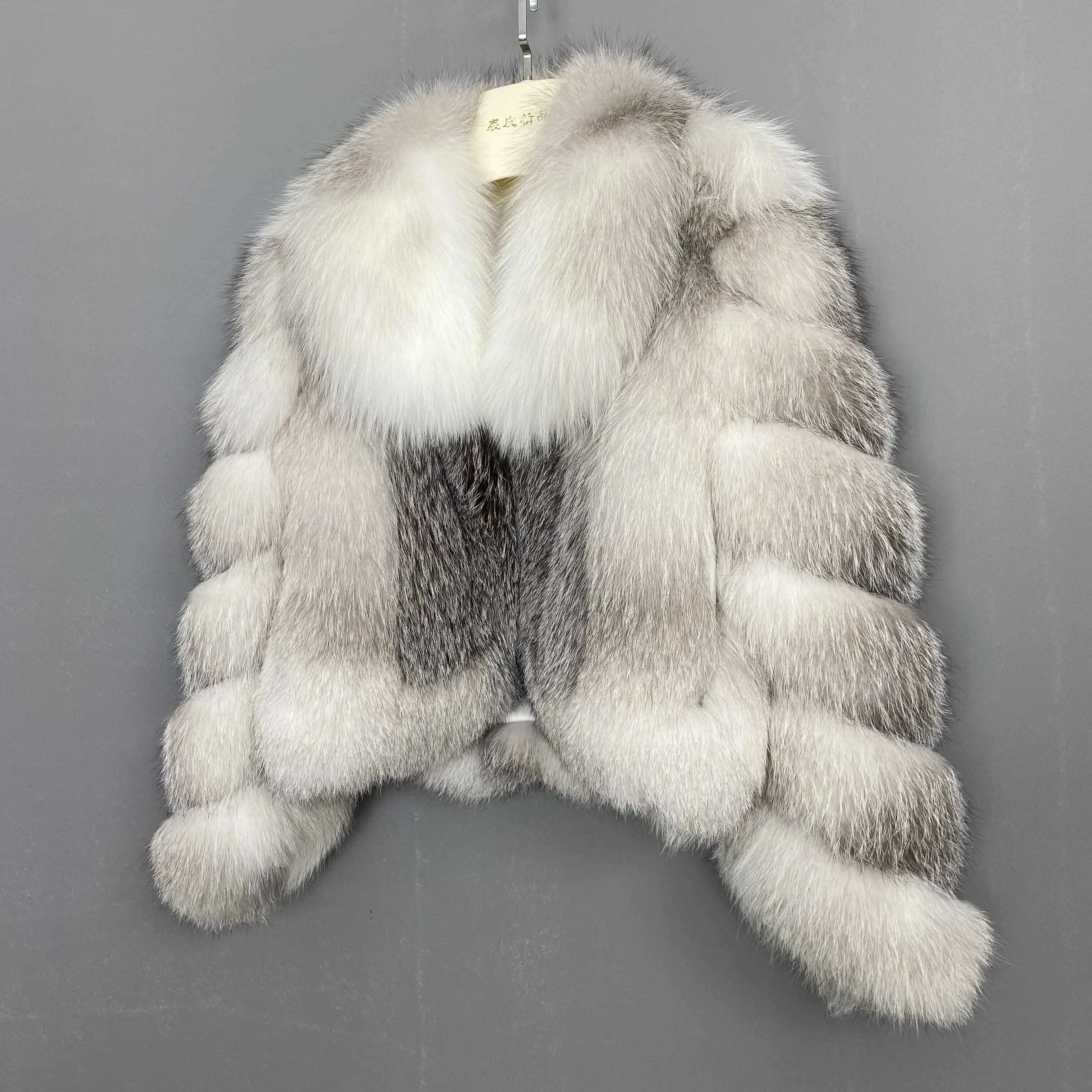 Women's Fur Real Fox Fur Coat Long Sleeve Luxury Natural Fox Cloth Turn Down Collar
