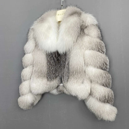 Women's Fur Real Fox Fur Coat Long Sleeve Luxury Natural Fox Cloth Turn Down Collar