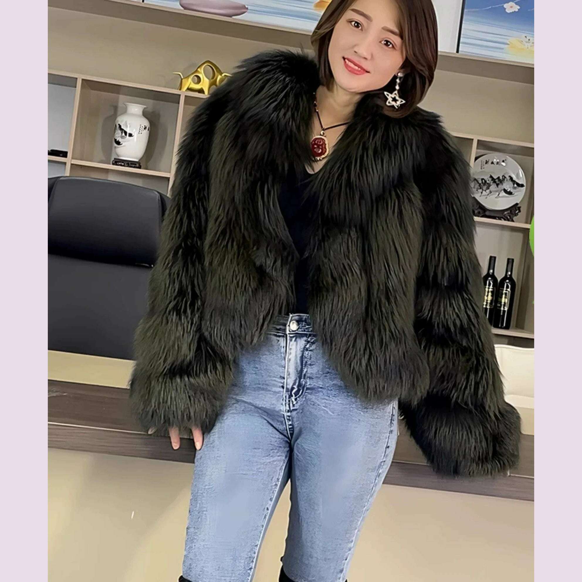 Women's Fur Real Fox Fur Coat Long Sleeve Luxury Natural Fox Cloth Turn Down Collar