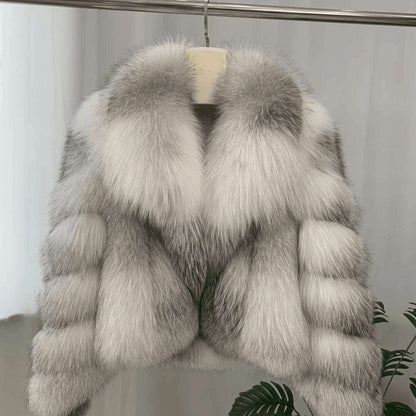 Women's Fur Real Fox Fur Coat Long Sleeve Luxury Natural Fox Cloth Turn Down Collar