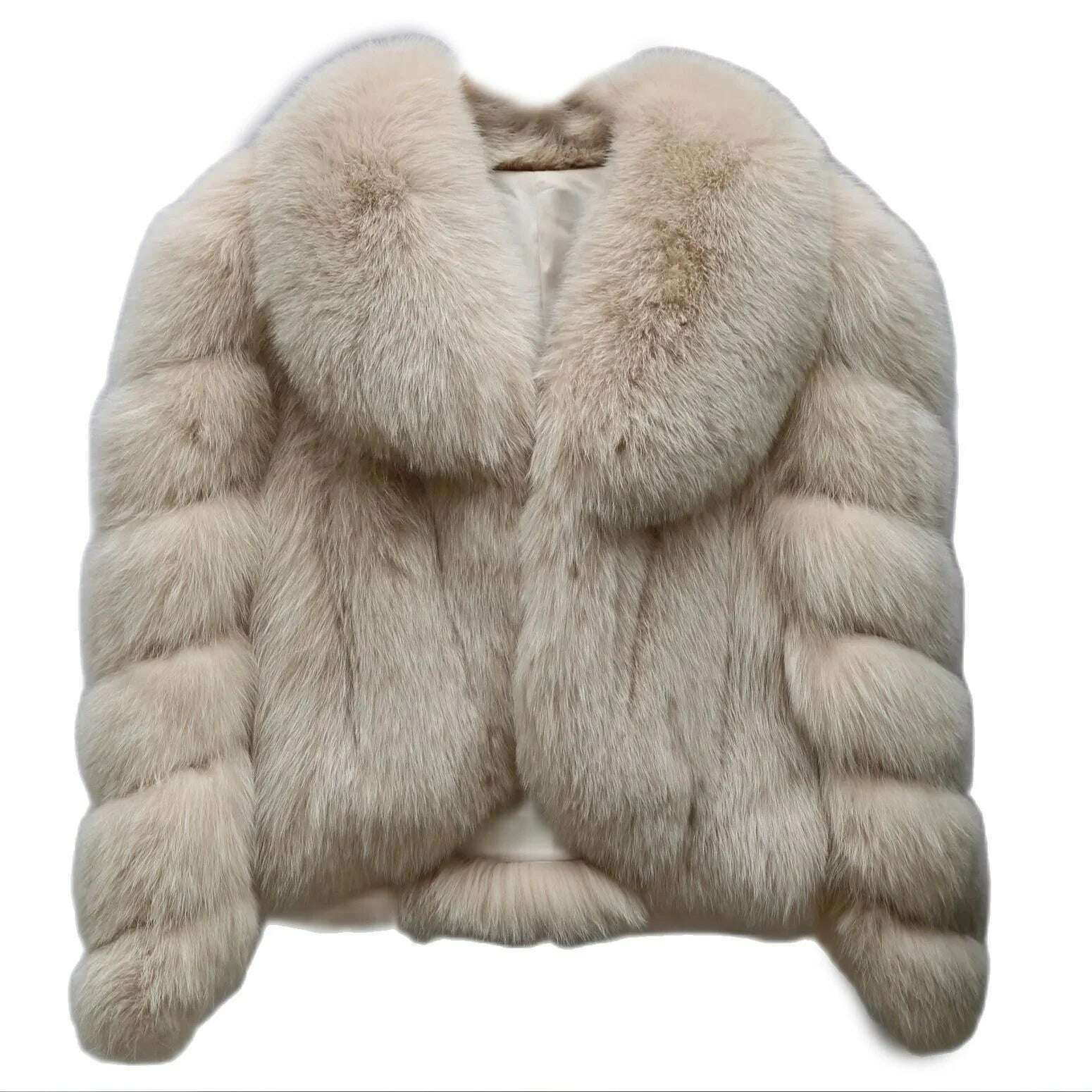 Women's Fur Real Fox Fur Coat Long Sleeve Luxury Natural Fox Cloth Turn Down Collar