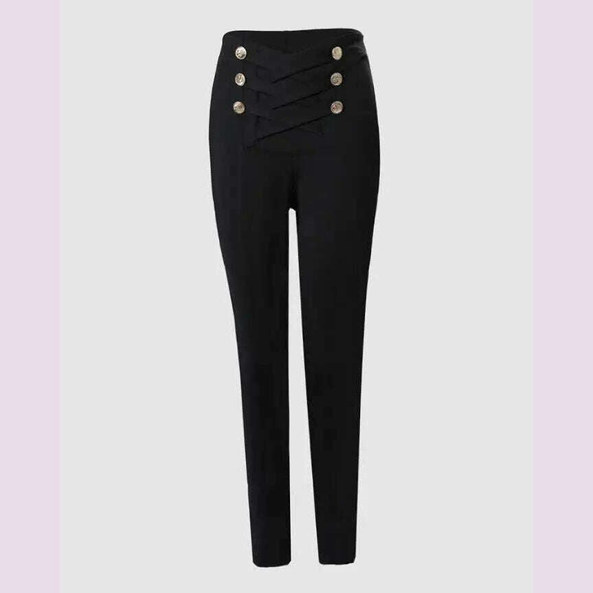 Women's Pants High Waist Trousers 2023 Button Decoration Office Solid Color Elegant Hip Lifting Leggings Skinny Pencil Pants