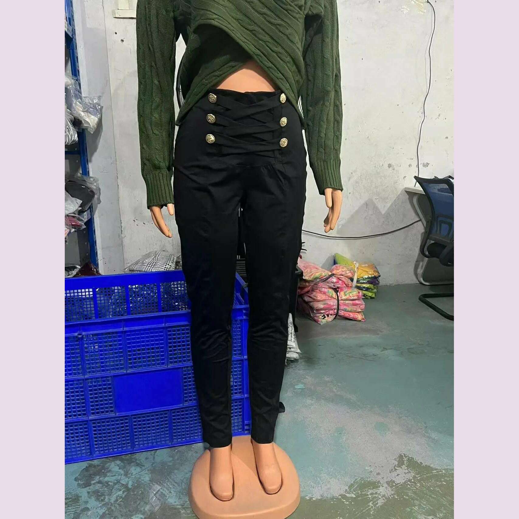 Women's Pants High Waist Trousers 2023 Button Decoration Office Solid Color Elegant Hip Lifting Leggings Skinny Pencil Pants