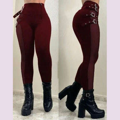Women's Pants High Waist Trousers 2023 Button Decoration Office Solid Color Elegant Hip Lifting Leggings Skinny Pencil Pants