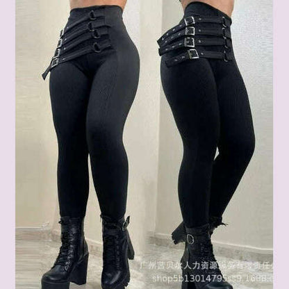 Women's Pants High Waist Trousers 2023 Button Decoration Office Solid Color Elegant Hip Lifting Leggings Skinny Pencil Pants