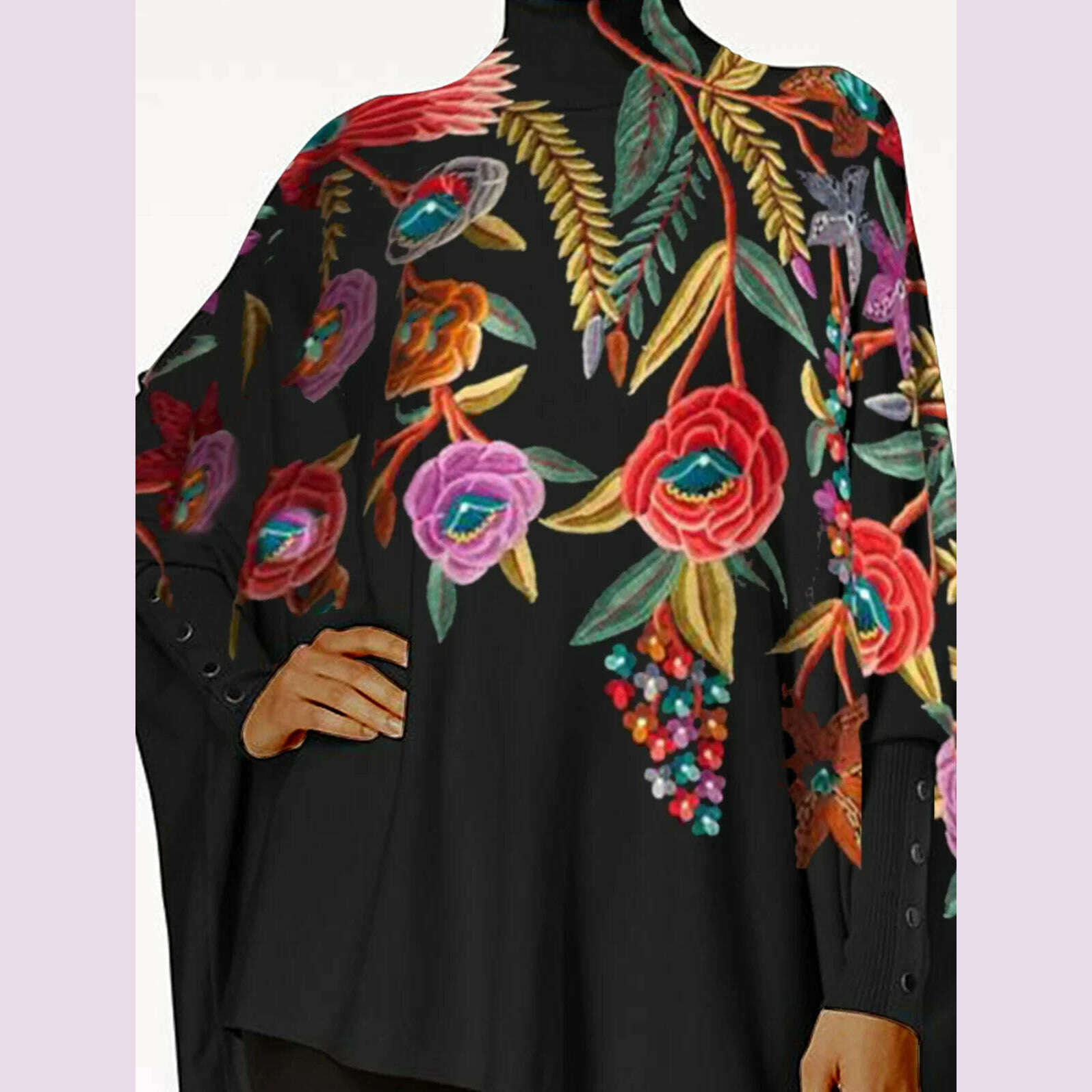 Women's Plus Size Irregular Hem Blouse Fashion Retro Long Sleeve T-Shirt Turtleneck Casual Loose Asymmetrical Top 2024