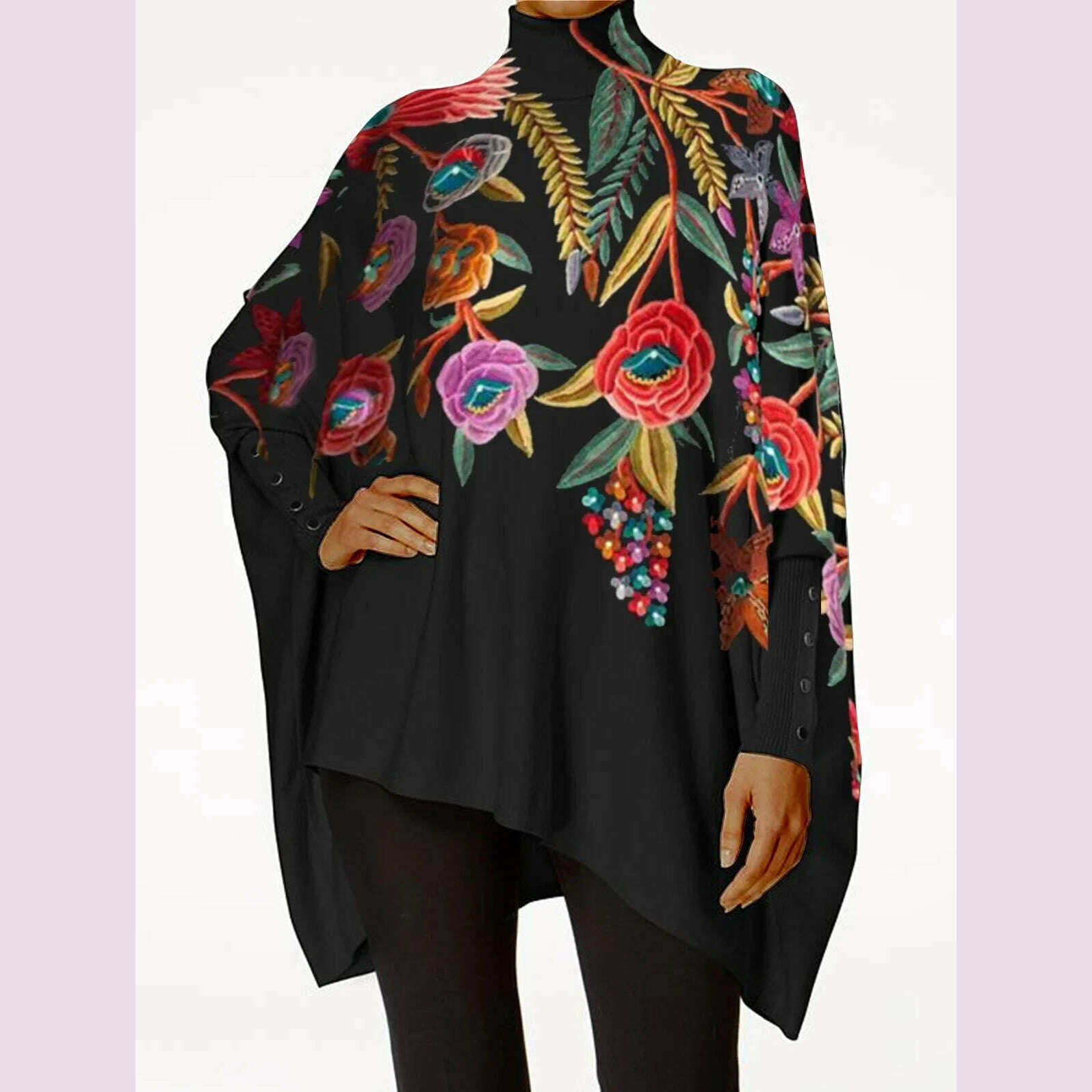 Women's Plus Size Irregular Hem Blouse Fashion Retro Long Sleeve T-Shirt Turtleneck Casual Loose Asymmetrical Top 2024