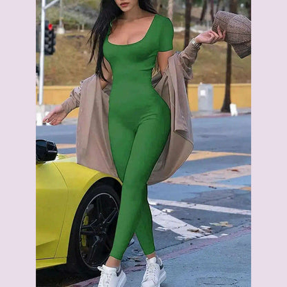 Women's Rompers Short Sleeve Solid Skinny Bodycon Jumpsuits Fashion Sports Fiess Casual Activity Streetwear Overalls