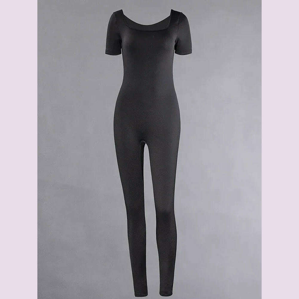 Women's Rompers Short Sleeve Solid Skinny Bodycon Jumpsuits Fashion Sports Fitness Casual Activity Streetwear Overalls