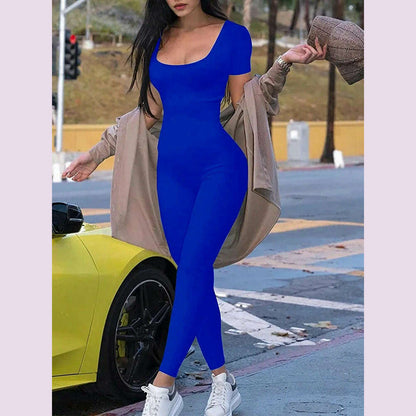 Women's Rompers Short Sleeve Solid Skinny Bodycon Jumpsuits Fashion Sports Fitness Casual Activity Streetwear Overalls