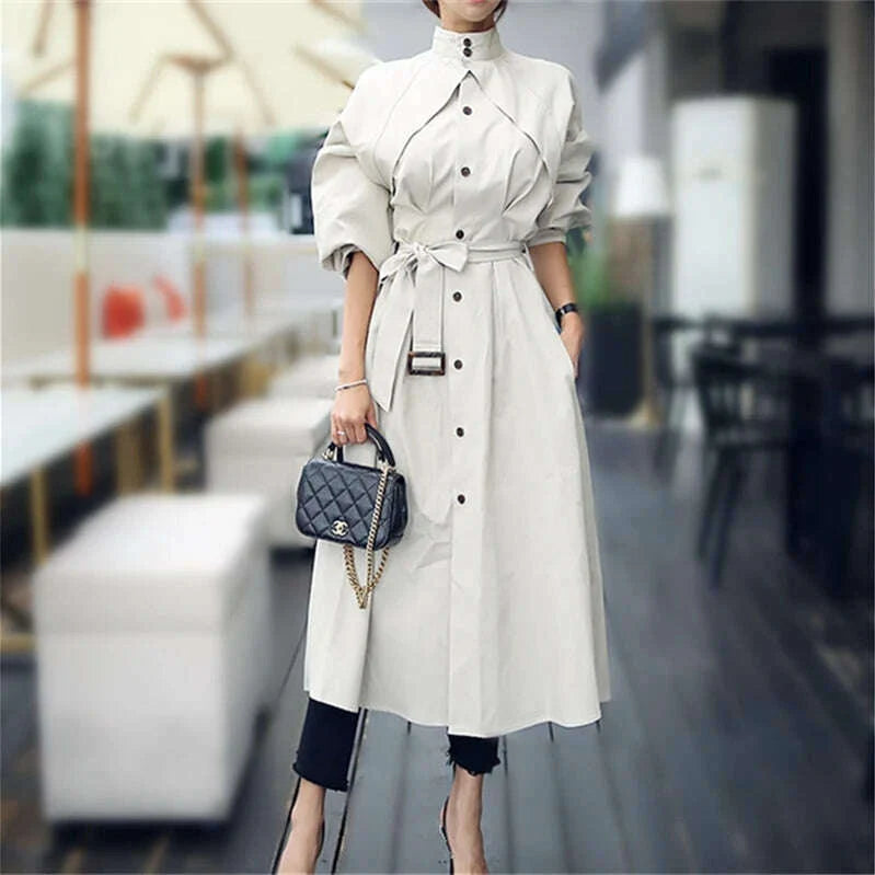 Women's Trench Coat with Sashes, Long Sleeve, Elegant, Whole Colored, Work Wear, Spring, Autumn, SL102