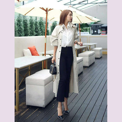 Women's Trench Coat with Sashes, Long Sleeve, Elegant, Whole Colored, Work Wear, Spring, Autumn, SL102