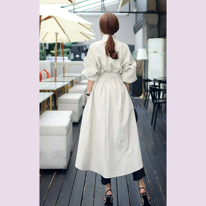 Women's Trench Coat with Sashes, Long Sleeve, Elegant, Whole Colored, Work Wear, Spring, Autumn, SL102