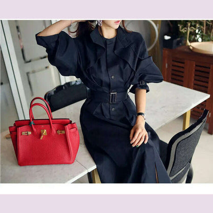 Women's Trench Coat with Sashes, Long Sleeve, Elegant, Whole Colored, Work Wear, Spring, Autumn, SL102