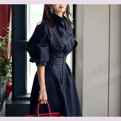 Women's Trench Coat with Sashes, Long Sleeve, Elegant, Whole Colored, Work Wear, Spring, Autumn, SL102