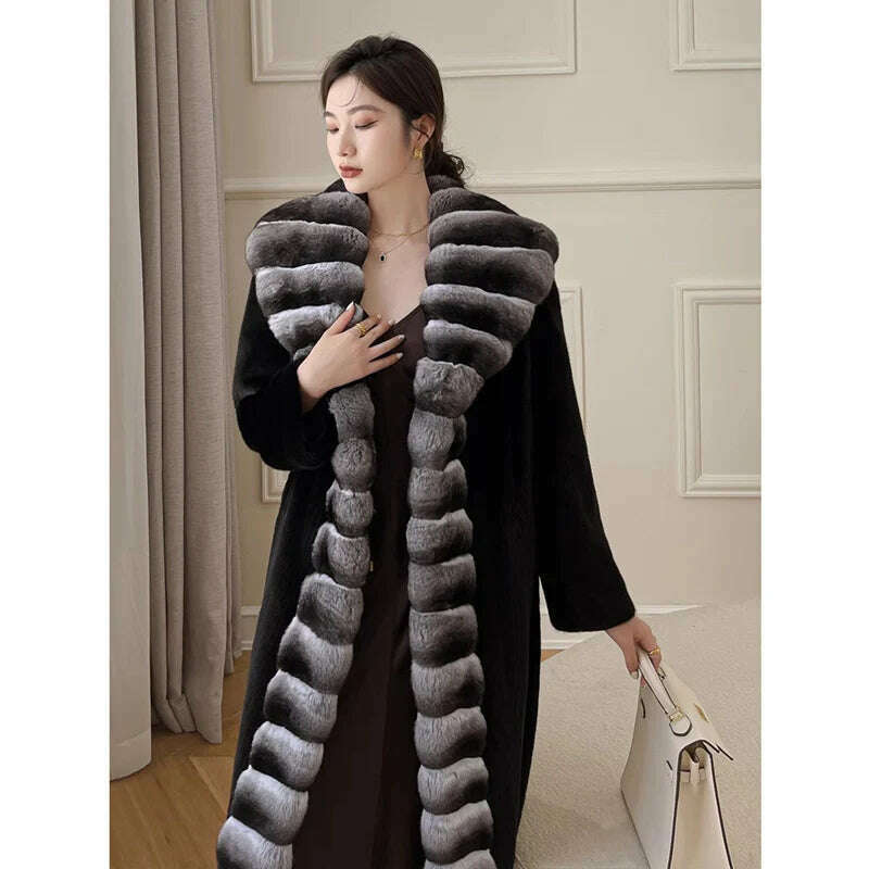 Women's velvet mink coat long winter warm trench shawl fur coat whole mink