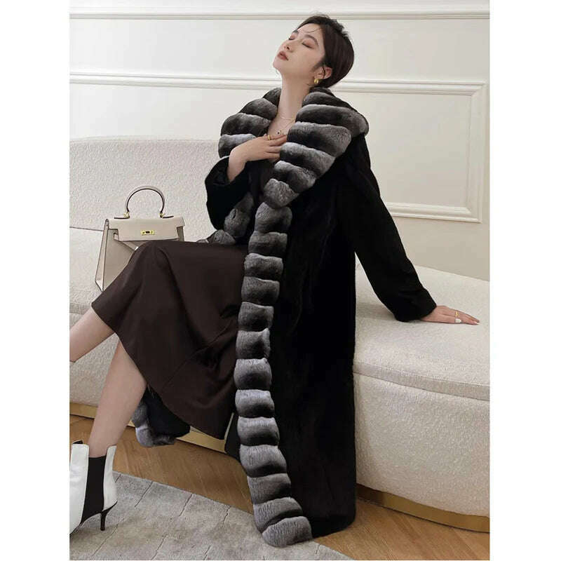Women's velvet mink coat long winter warm trench shawl fur coat whole mink