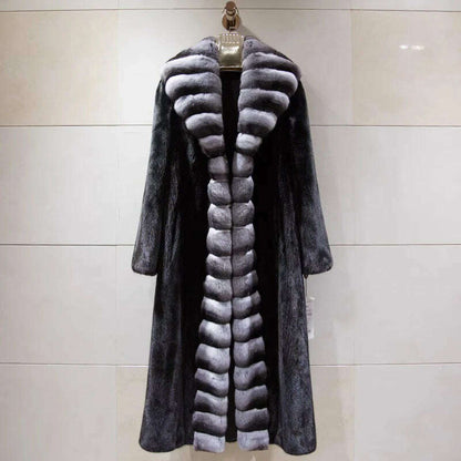 Women's velvet mink coat long winter warm trench shawl fur coat whole mink