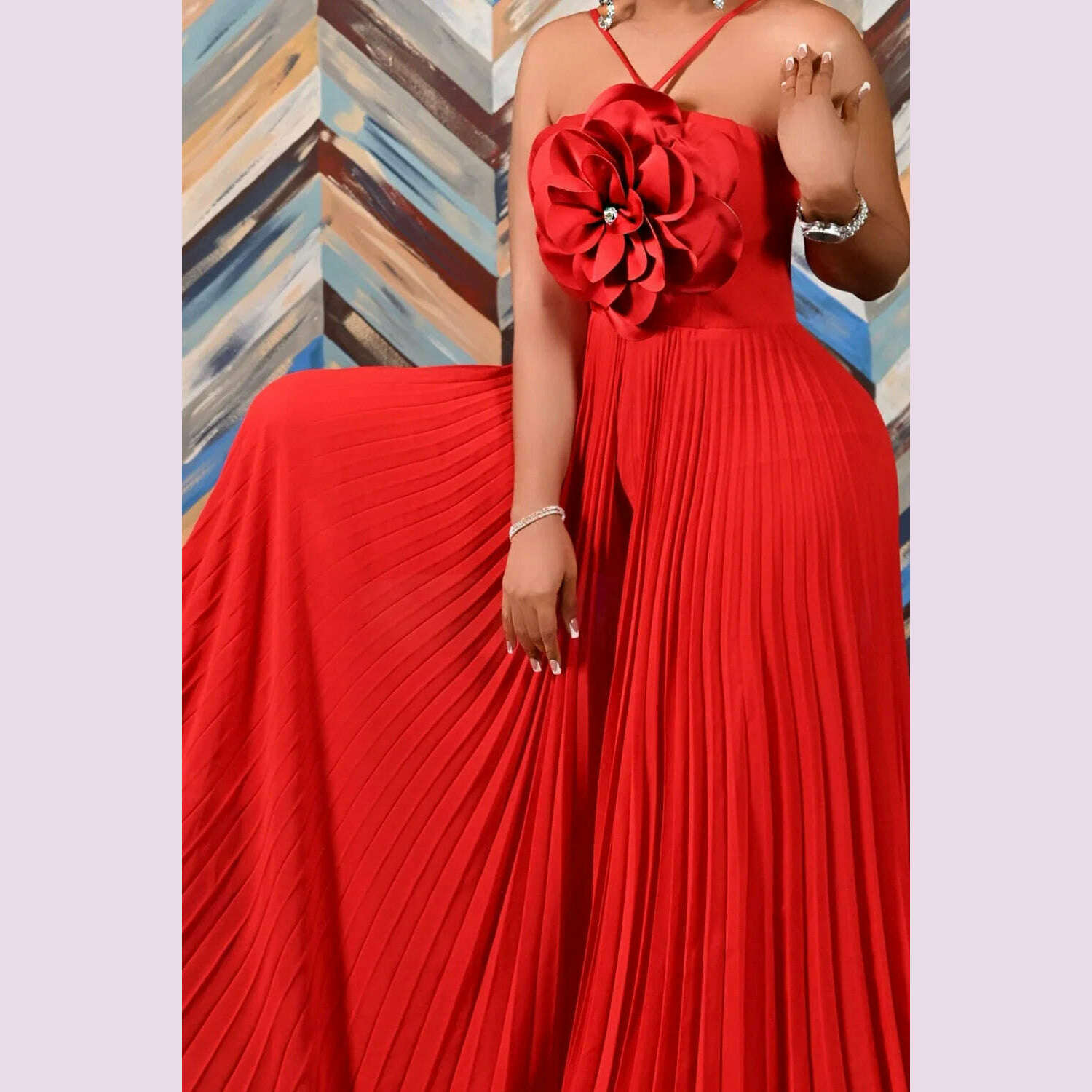 Women's Wide Leg Jumpsuit Vacation Halter Collar 3D Pleated Chiffon Pleated Spaghetti Straps Elegant Jumpsuit 2025