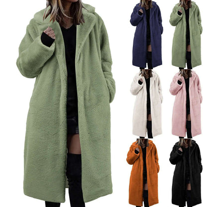 Womens Winter Warm Lapel Faux Fuzzy Coat Jacket Overcoat Mink Fleece Spliced Mid Length Coat Suit plus Raincoat Women